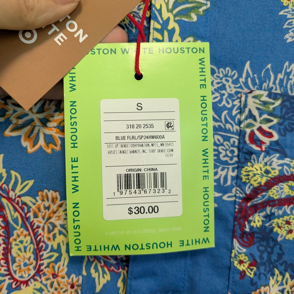 NWT Houston White Floral Blue Men's Longsleeved Shirt Sz S - Picture 4 of 12